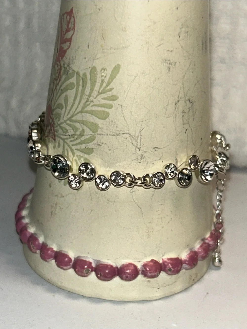 Crystal Round Link Silver Tone Bracelet